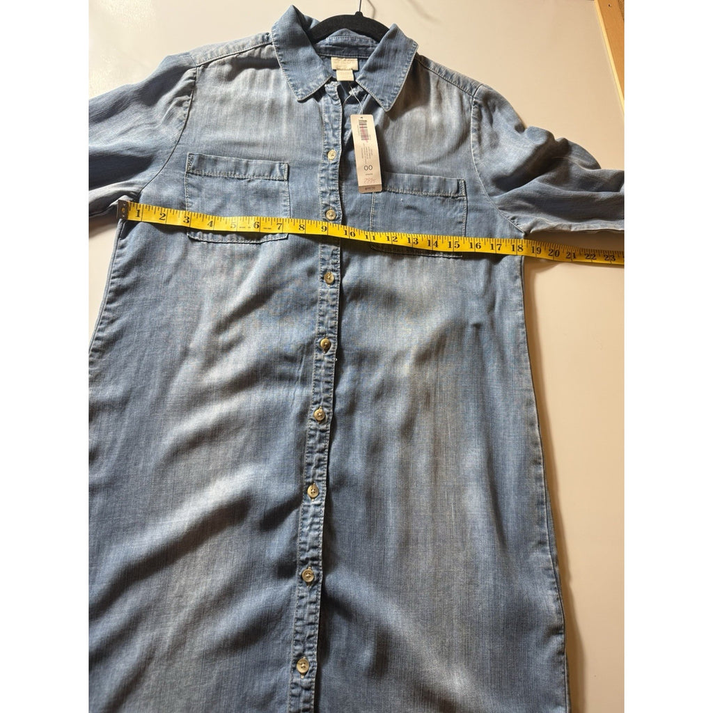 NWT Chico’s Denim Shirt Dress Size 00 US XS Light Wash Lyocell Roll Tab Sleeve
