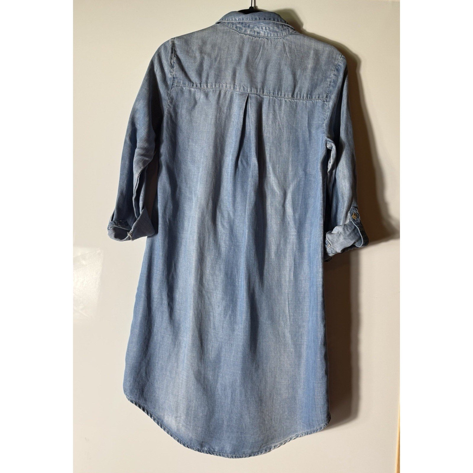NWT Chico’s Denim Shirt Dress Size 00 US XS Light Wash Lyocell Roll Tab Sleeve