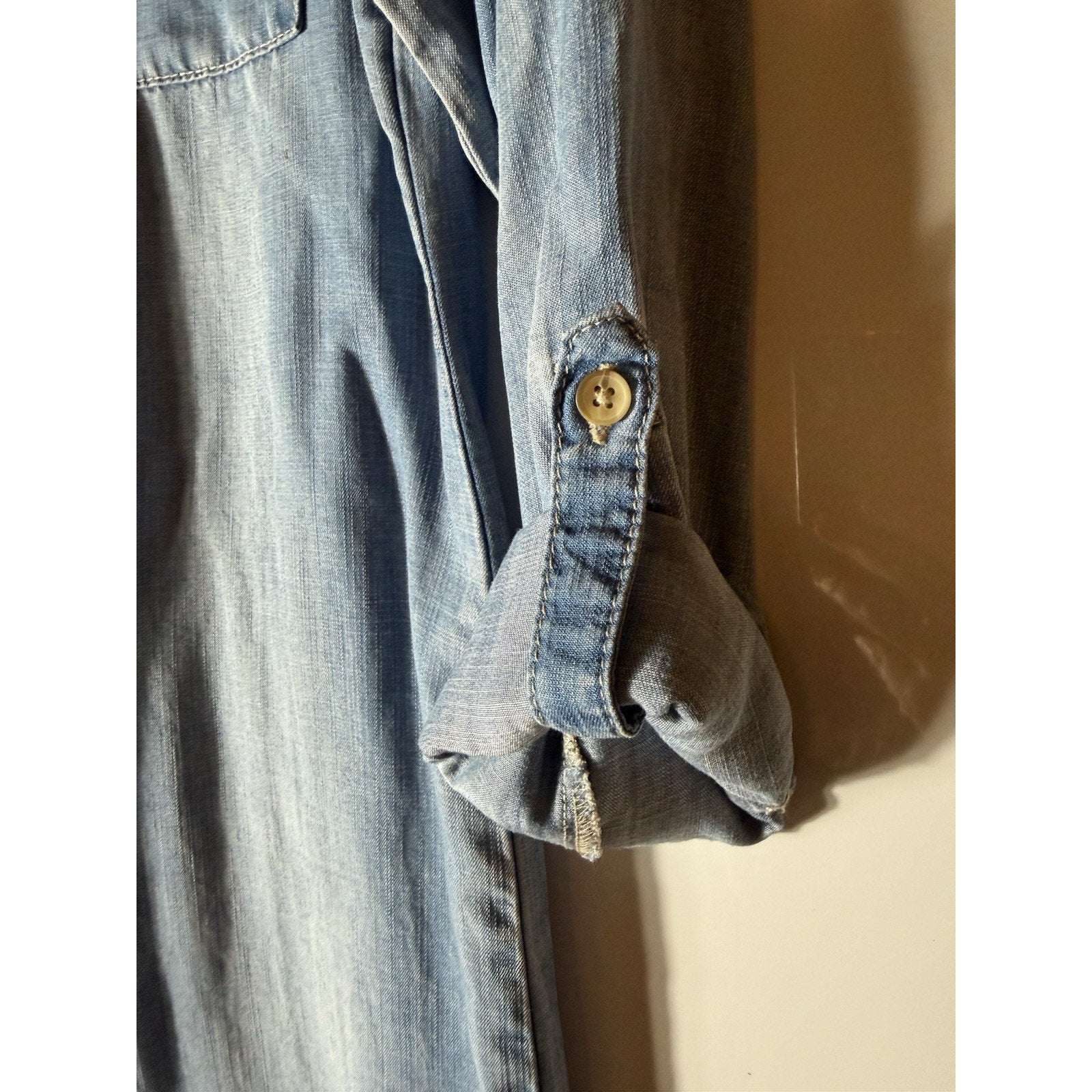 NWT Chico’s Denim Shirt Dress Size 00 US XS Light Wash Lyocell Roll Tab Sleeve