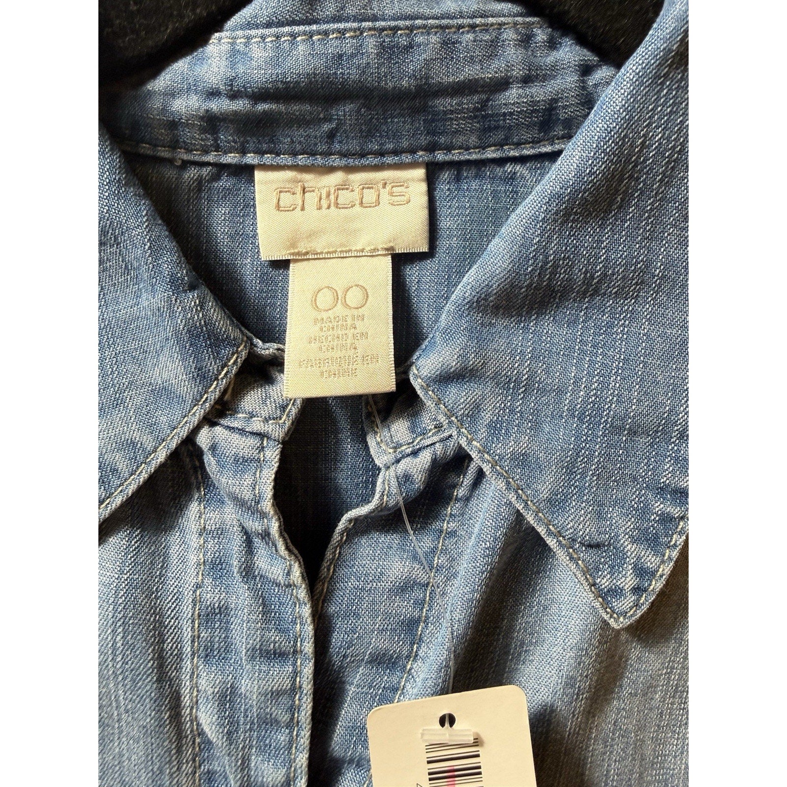 NWT Chico’s Denim Shirt Dress Size 00 US XS Light Wash Lyocell Roll Tab Sleeve